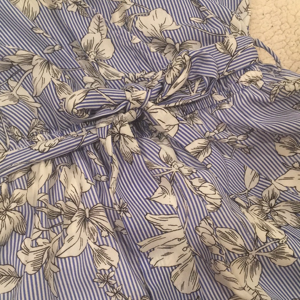 Haute Monde Floral Striped Tie Waist Romper - Picture 3 of 9